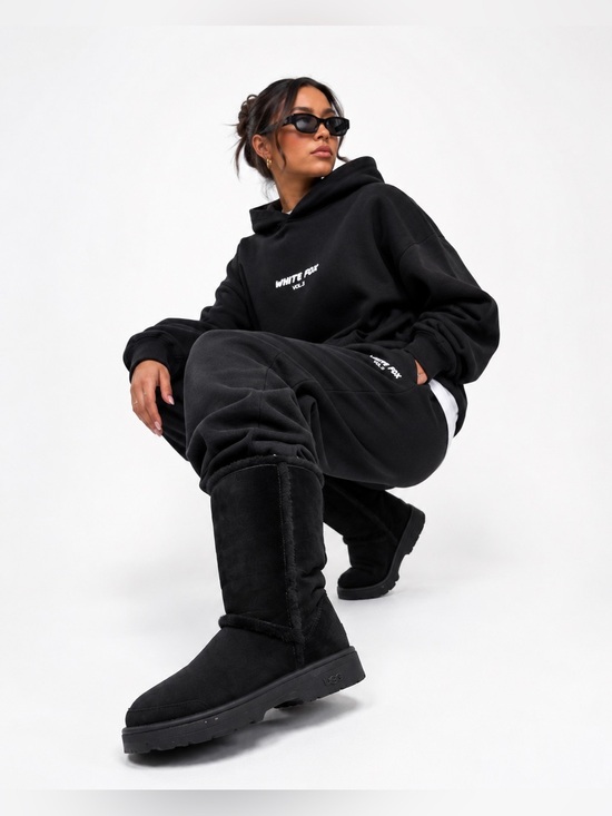 UGG Shoes - UGG | Sunburst Tall Black Suede Boots with Shearling Trim NEW
